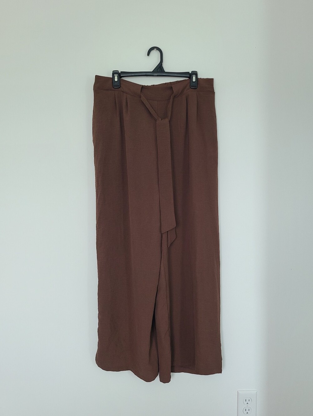 Brown Tie-Waist Wide-Leg Pants - Picture 3 of 7